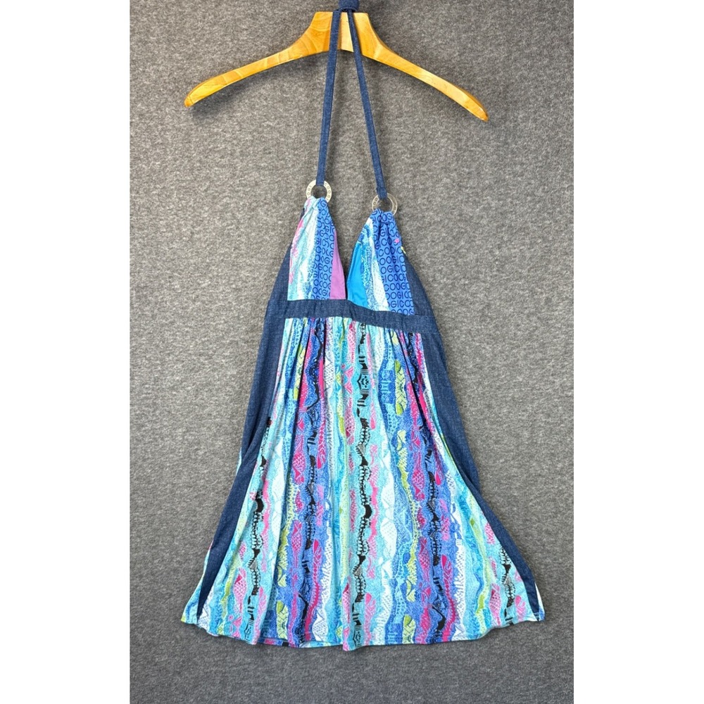 COOGI Stretch O Rama Halter Mini Dress Blu Multicolor Abstract Size M Beach Flaw